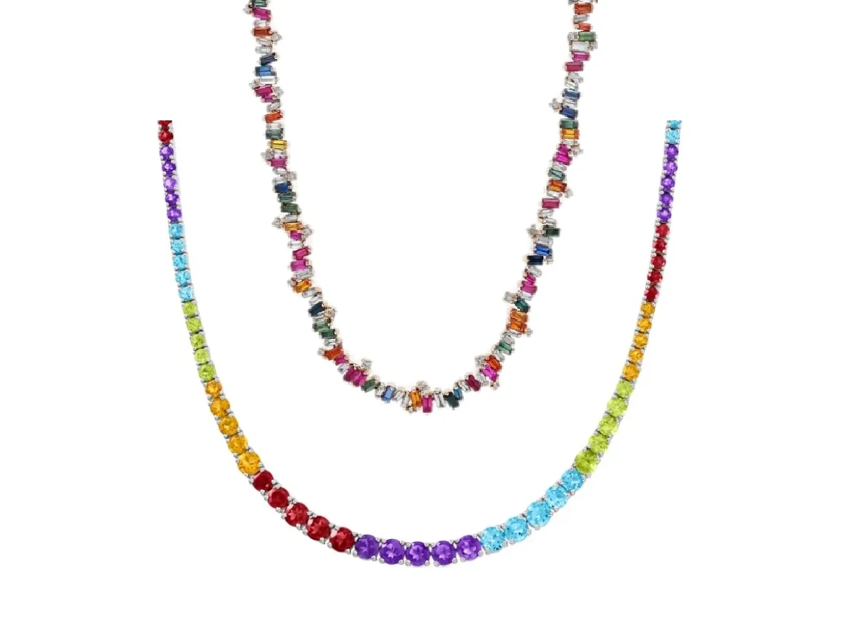 سلاسل تنس مرصعة بأحجار كريمة ملونة لإطلالات صيفية مُبهجة