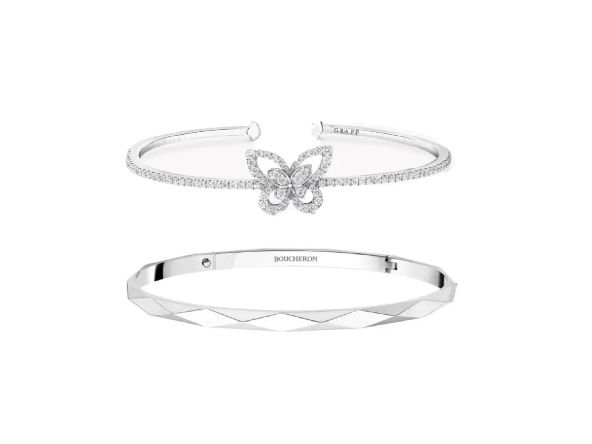 أساور رفيعة من الذهب الأبيض للمعصم النحيف