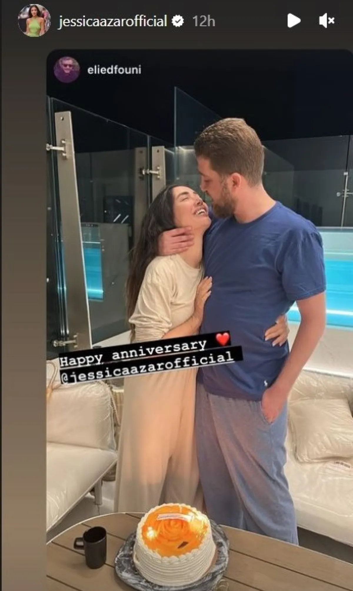 من احتفال جيسيكا عازار بذكرى زواجها- الصورة من ستوري حسابها على انستغرام 