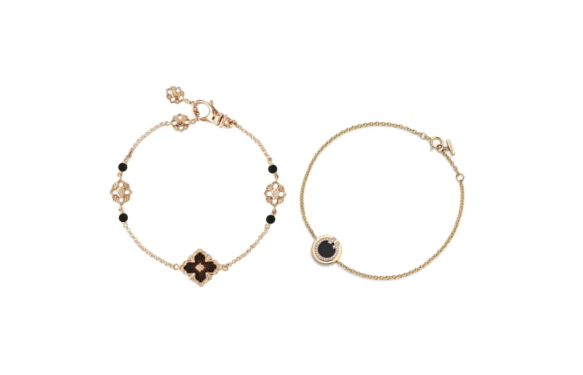 أساور مرنة مرصوفة بالأونيكس الأسود لإطلالة فاخرة لعروس عيد الأضحى