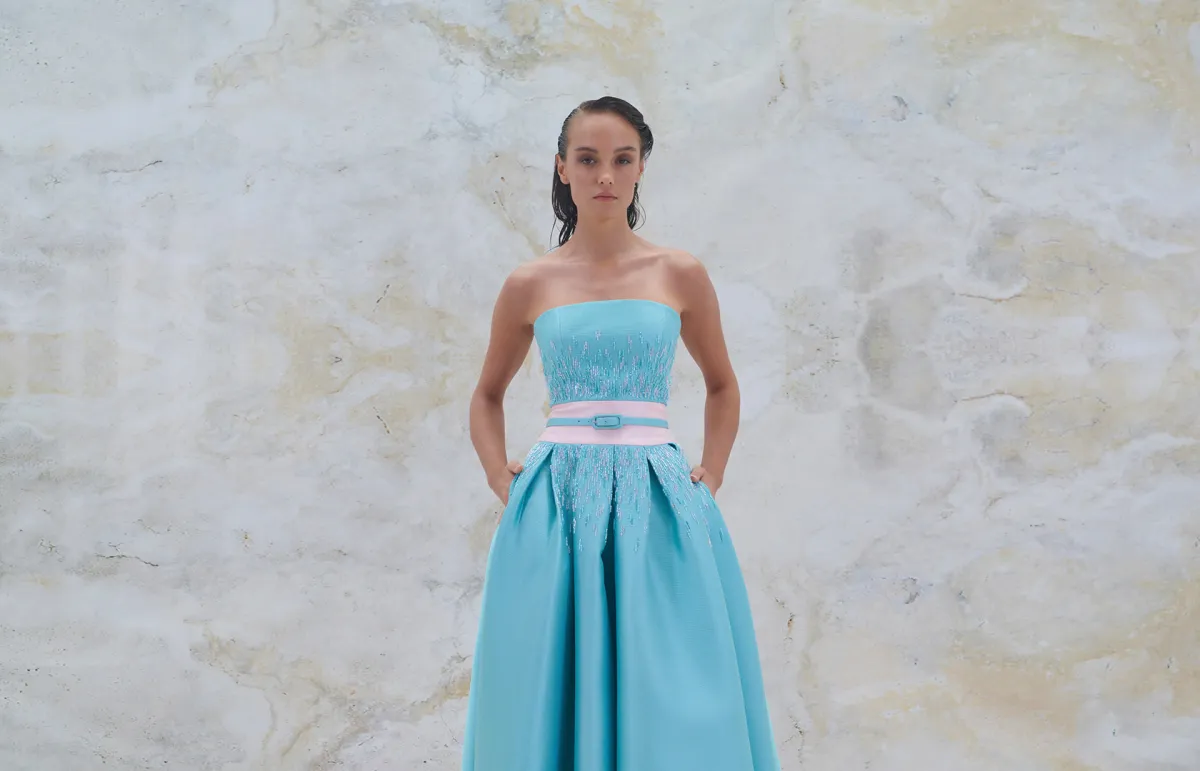 موديلات فساتين طويلة باللون الأزرق من رامي العلي Rami Al Ali