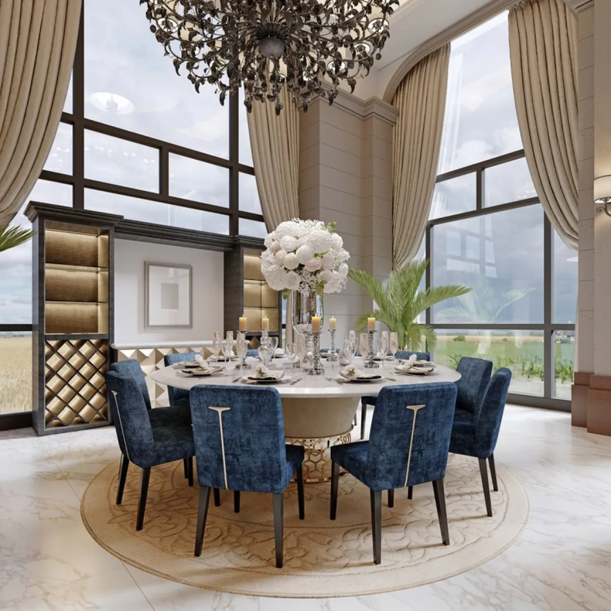 تدرجات الأزرق مناسبة لديكورات غرفة الطعام