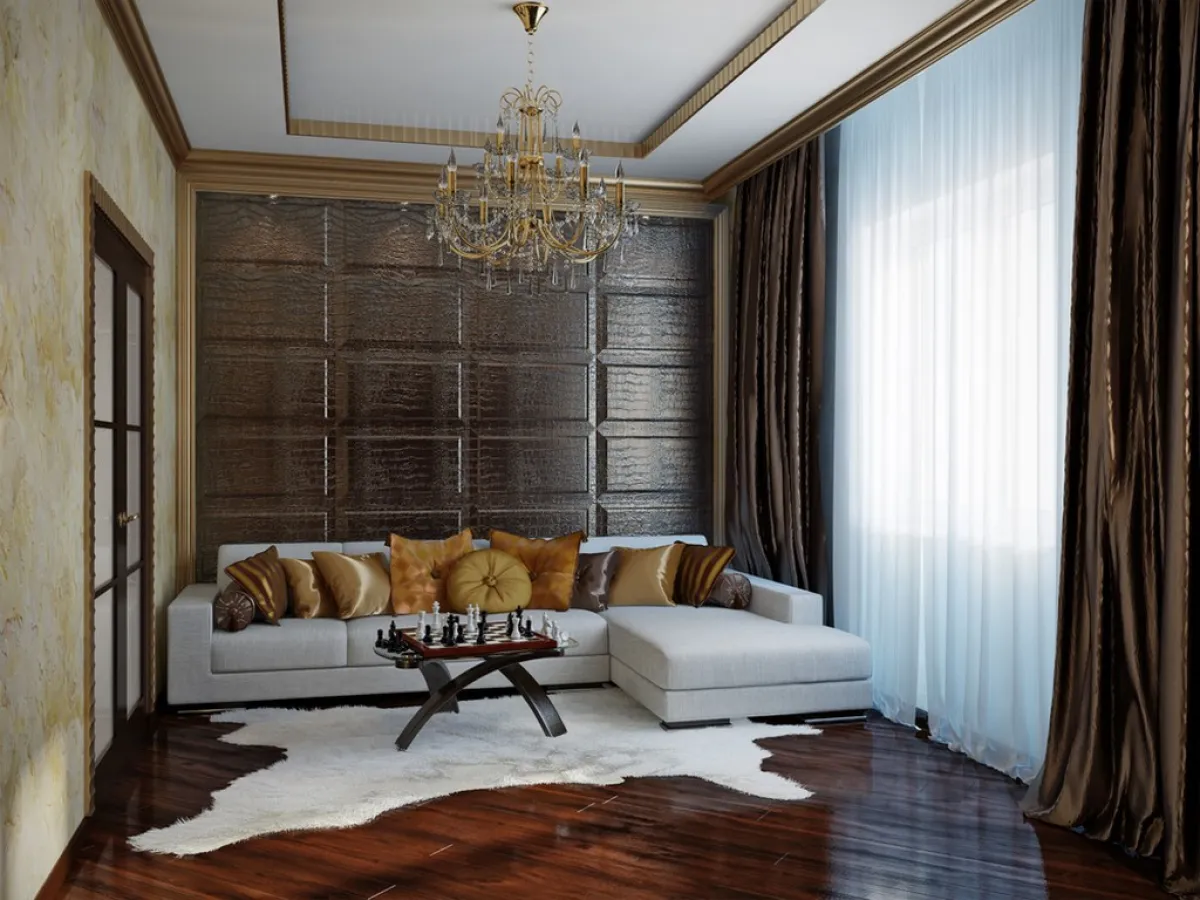 لمسات من لون الشوكولاتة  في صالة الاستقبال