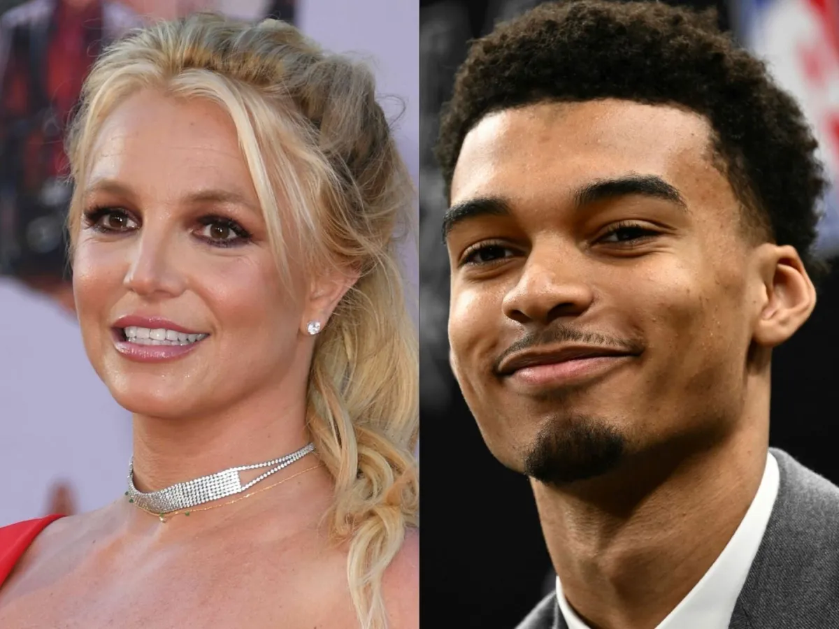 بريتني سبيرز وفيكتور ويمبانياما (combination of pictures created on July 7, 2023 shows US singer Britney Spears and Victor Wembanyama). مصدر الصورة: VALERIE MACON and Patrick T. Fallon / AFP