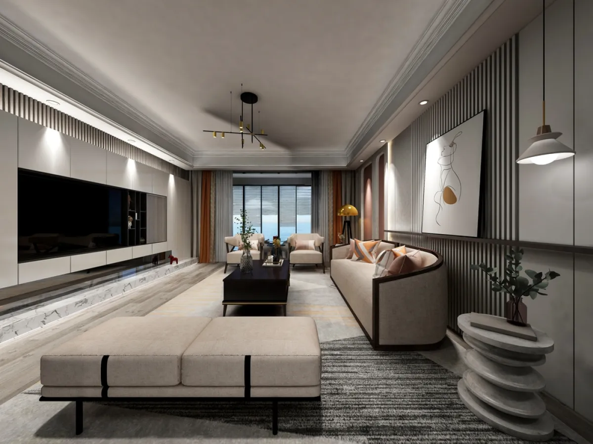 غرفة معيشة تجمع بين الراحة والأناقة 