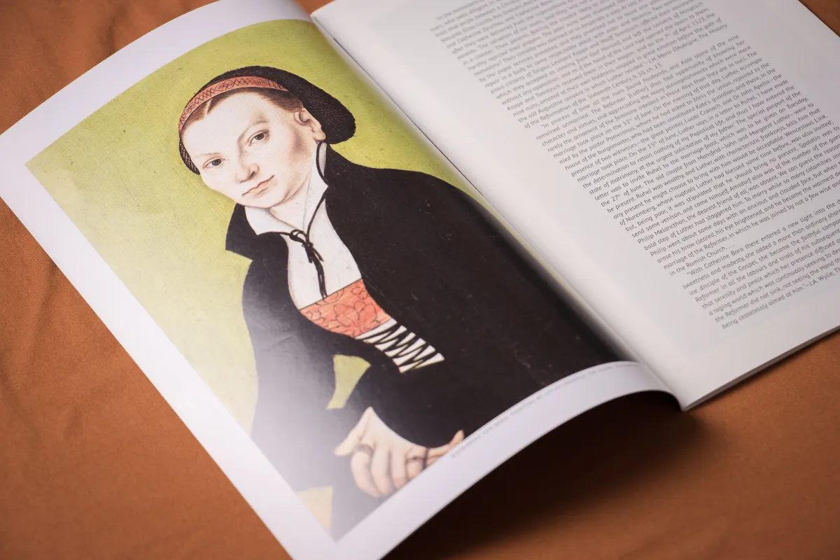 Wittenberg, Germany - October 26, 2022: Magazine showing Katharina von Bora, wife of Martin Luther. History of Reformation. The Great Controversy.