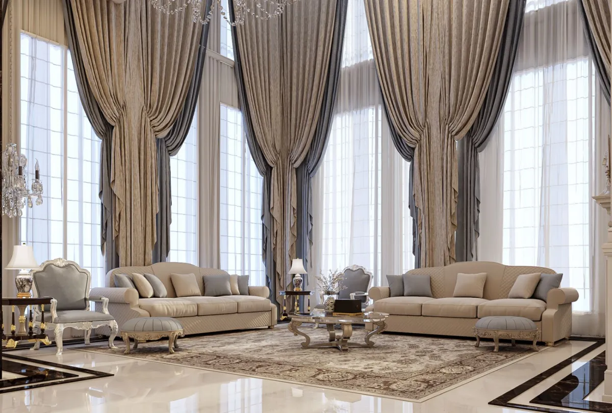 الطراز الإنجليزي جذاب في إطار ديكور الصالة