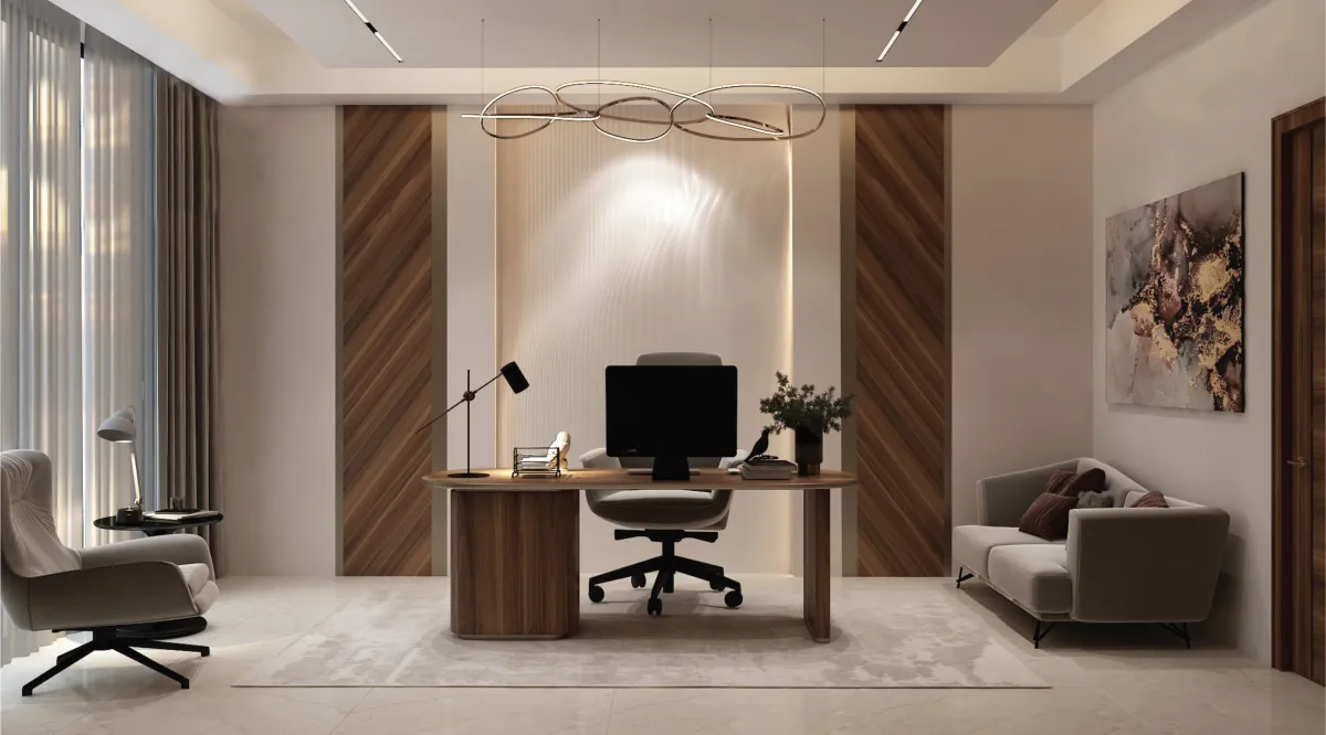 لوحة جدارية نابضة خلف مكتب العمل