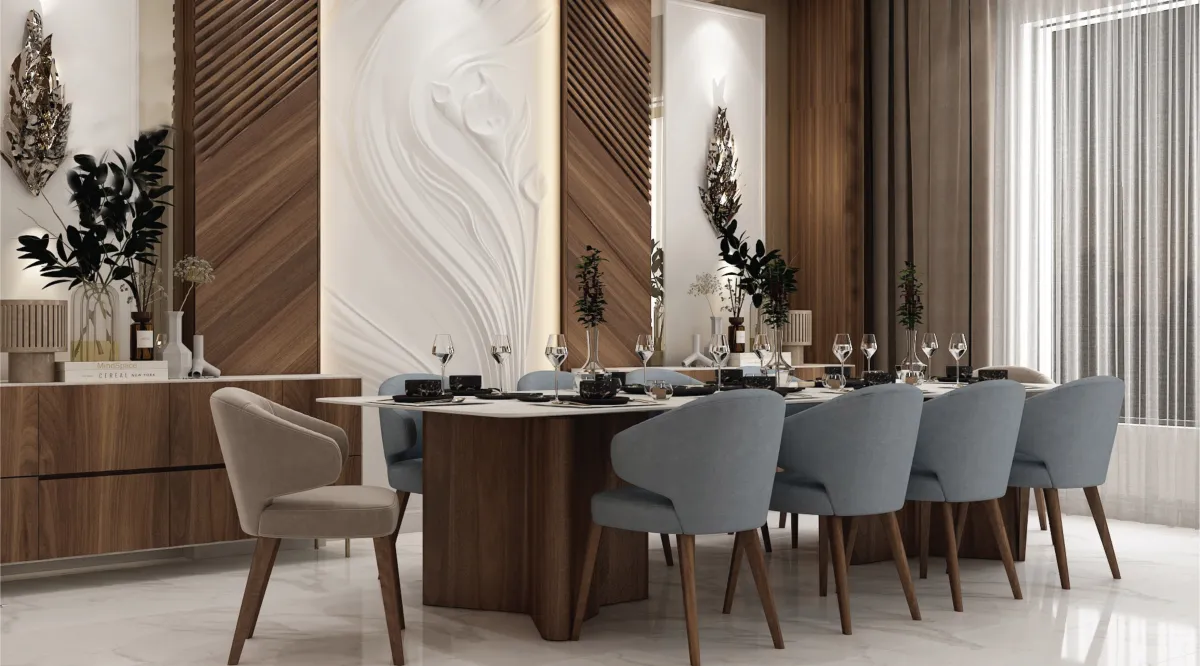 ديكور الجدران مميز في غرفة الطعام