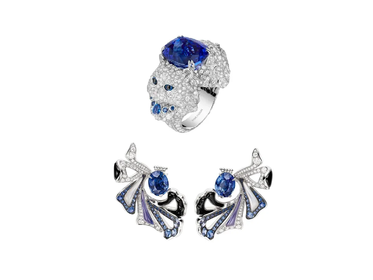 موديلات مجوهرات فخمة مرصعة بالأحجار الكريمة الزرقاء موضة صيف 2023