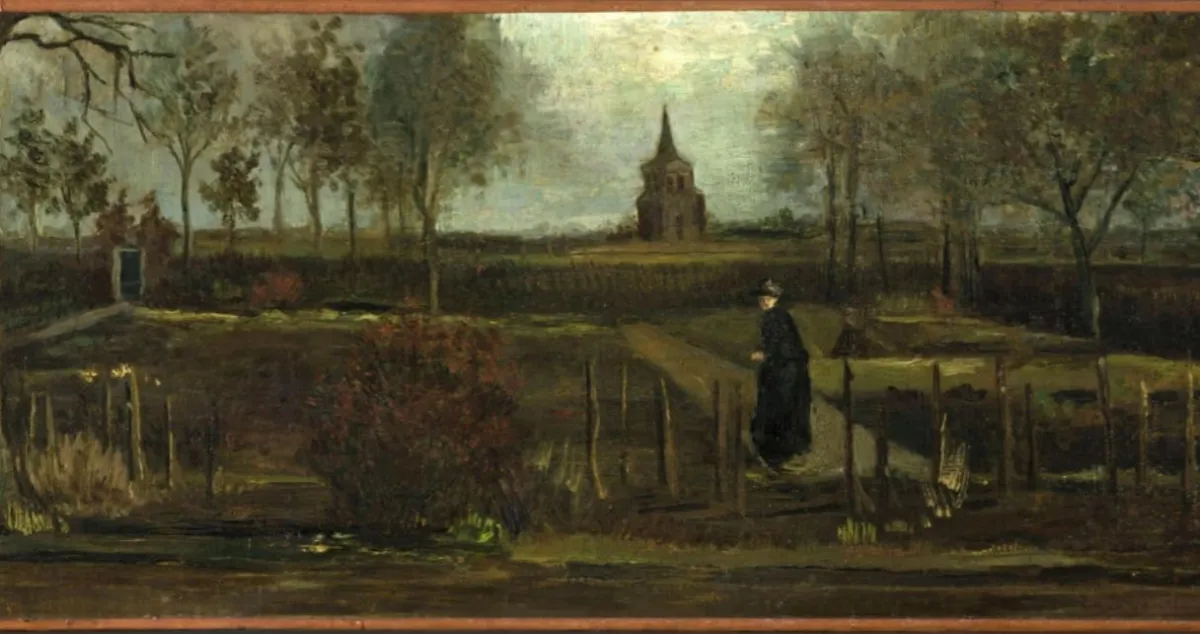 Vincent van Gogh's 1884 painting "Parsonage Garden at Neunen in Spring" which was stolen from the Singer Laren Museum in Laren, March 30 2020. AFP - MARTEN DE LEEUW