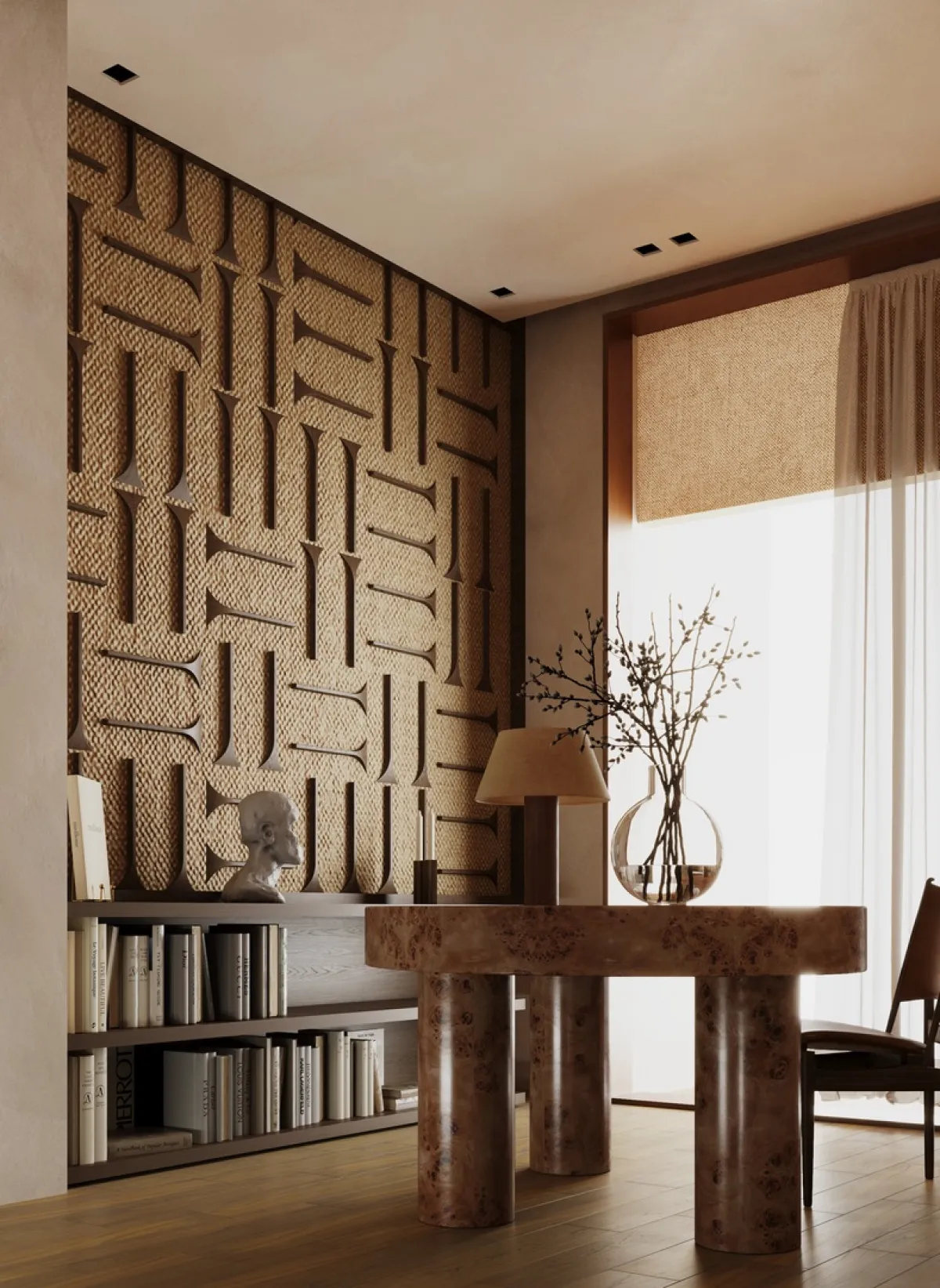 طاولة مميزة من الرخام في زاوية المنزل