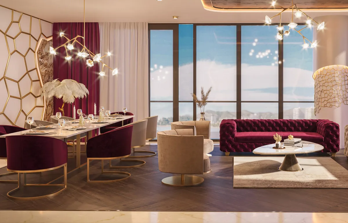 ركن الطعام مدمج بغرفة الاستقبال