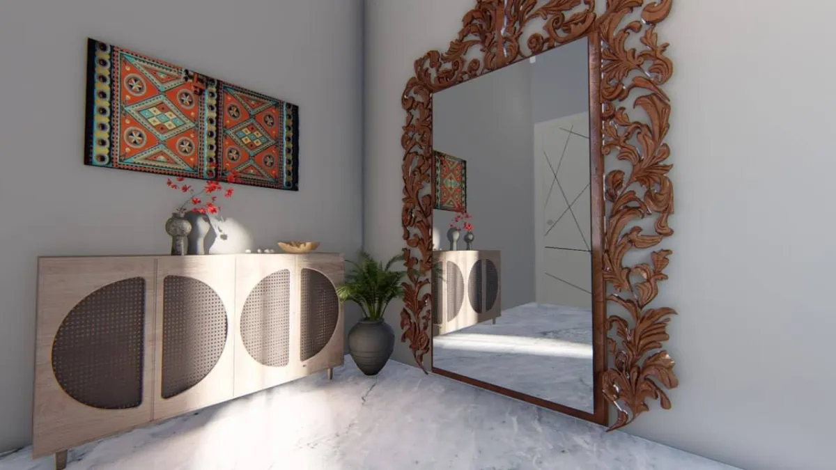 مدخل المنزل مستوحى في بعض تفاصيله من التراث الشعبي السعودي