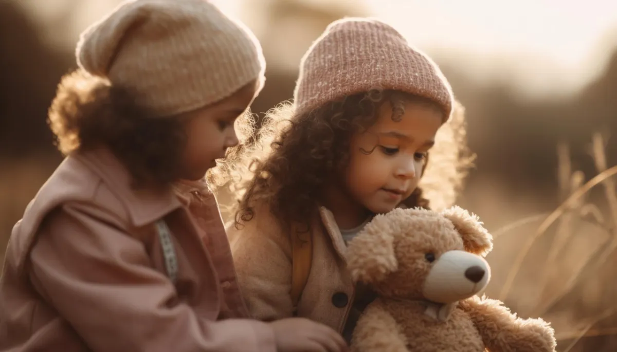 صورة طفلة تعطي لعبتها لأخرى