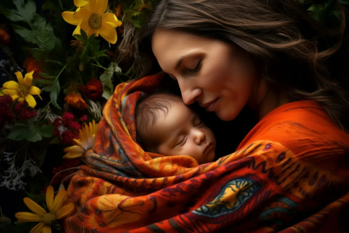 صورة أم تحضن طفلها