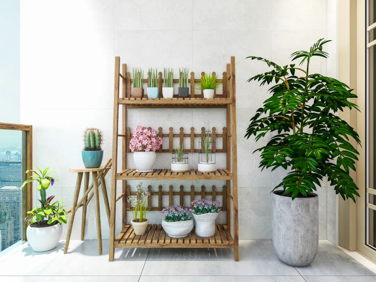 نباتات موزعة على البلكونة