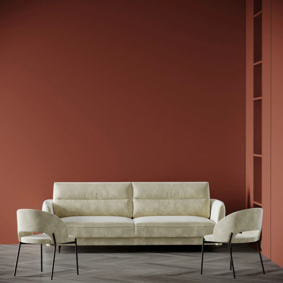 أثاث عصري منجد بنسيج عاجي اللون