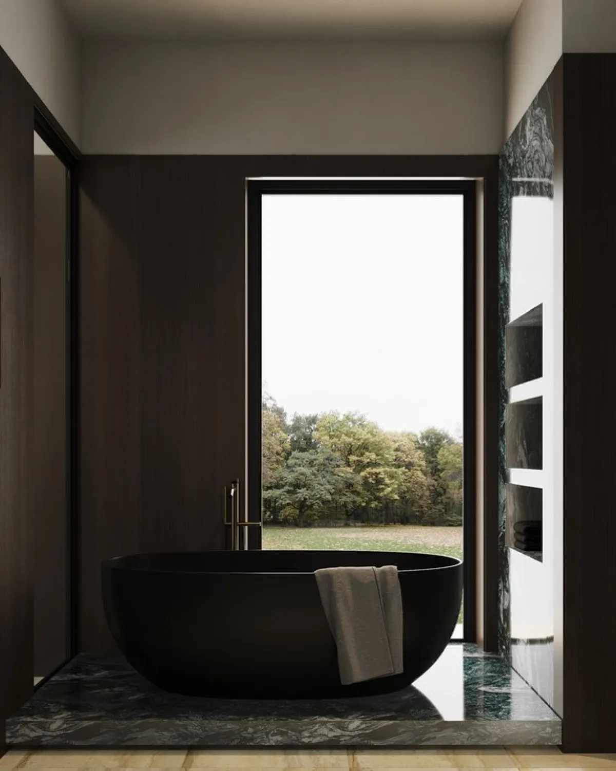 نافذة في الحمام مؤطرة بإطار مشغول من الألومنيوم