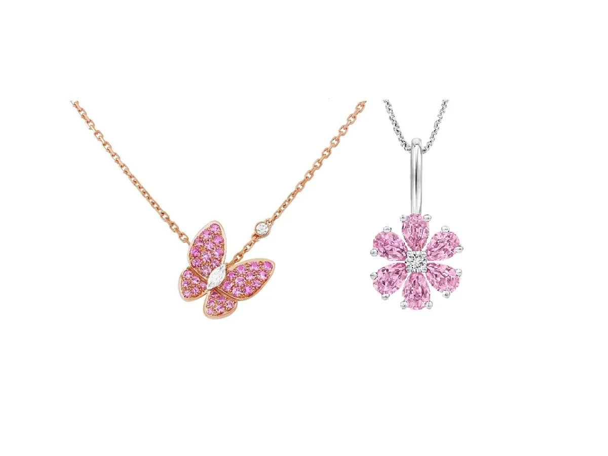 أحدث تصاميم سلاسل ذهب بالأحجار الوردية