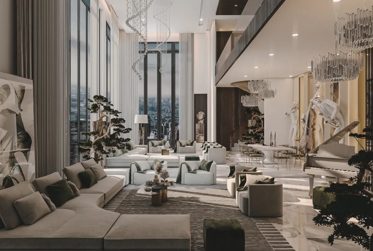 أنواع مختلفة من الإنارة في صالة الاستقبال المنزلية