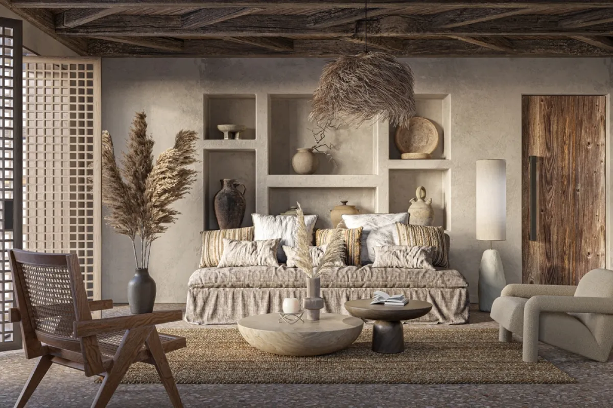 الأخشاب مستخدمة في أسلوب الوابي سابي في الديكور