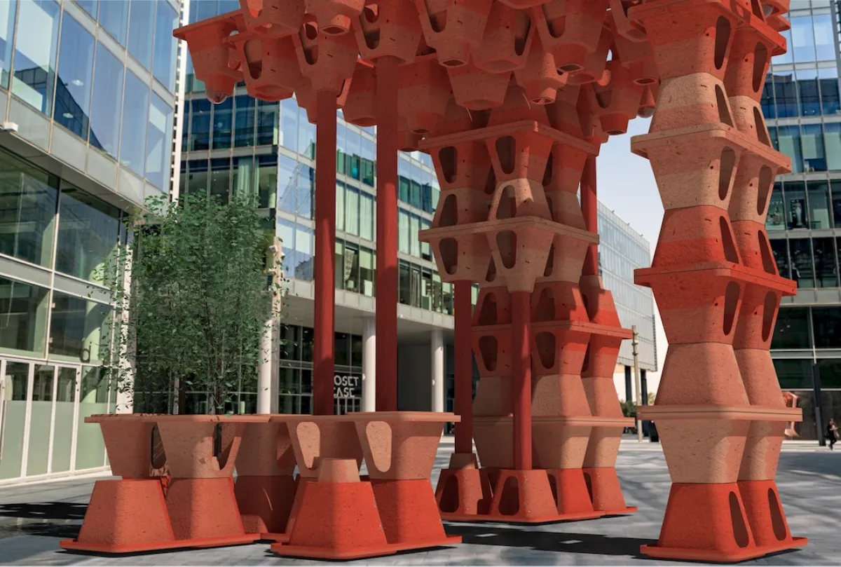 "Pulp Fractions" عمل تركيبي معماري متعدد الأجزاء باستخدام لب الورق من استوديو التصميم TEE VEE EFF القائم في دبي.