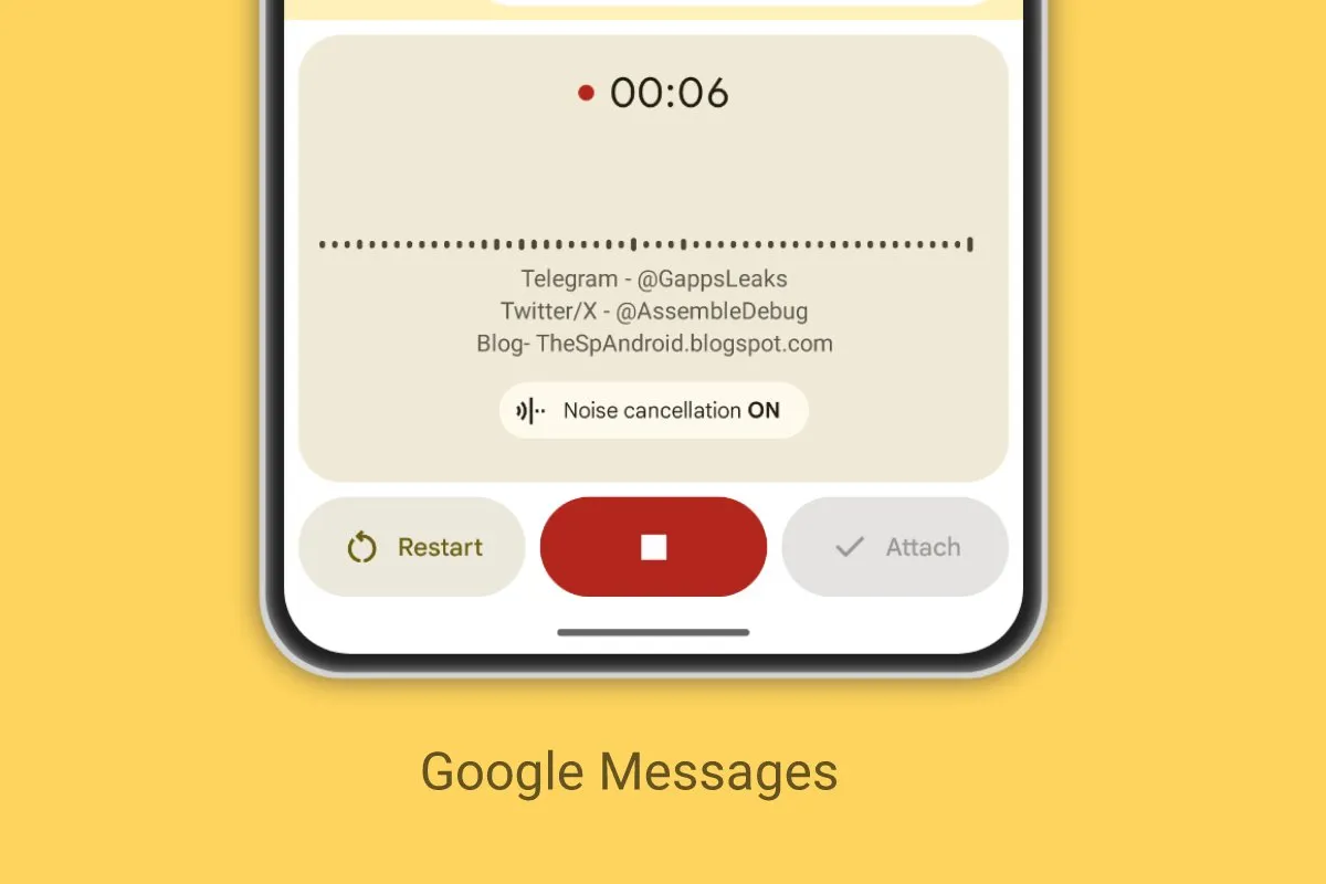 حجب الضوضاء ميزة جديدة تدعم التسجيلات الصوتية على رسائل جوجل - الصورة من حساب  AssembleDebug على إكس