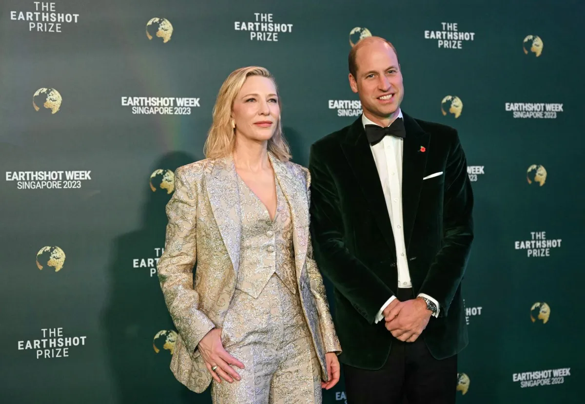 الأمير ويليام وكيت بلانشيت  Prince William and Cate Blanchett (مصدر الصورة:  MOHD RASFAN / AFP)