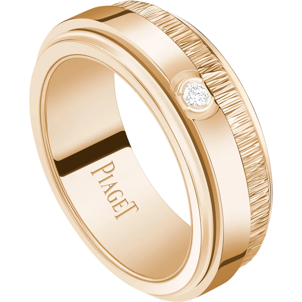 خاتم من بياجيه مشغول من الذهب الأصفر ومرصع بألماسة قطع برليانت بوزن 0.03 قيراطاً