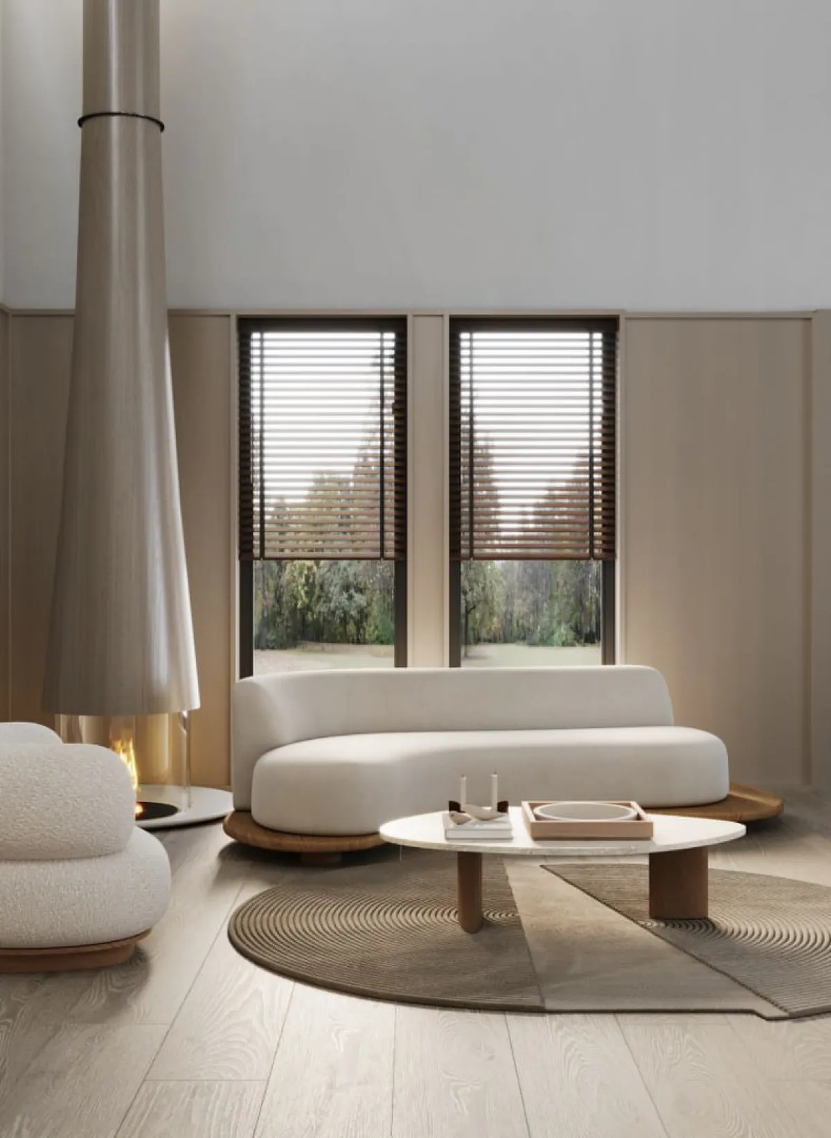 الباركيه يكسو أرضية غرفة الجلوس ذات الديكور المعاصر