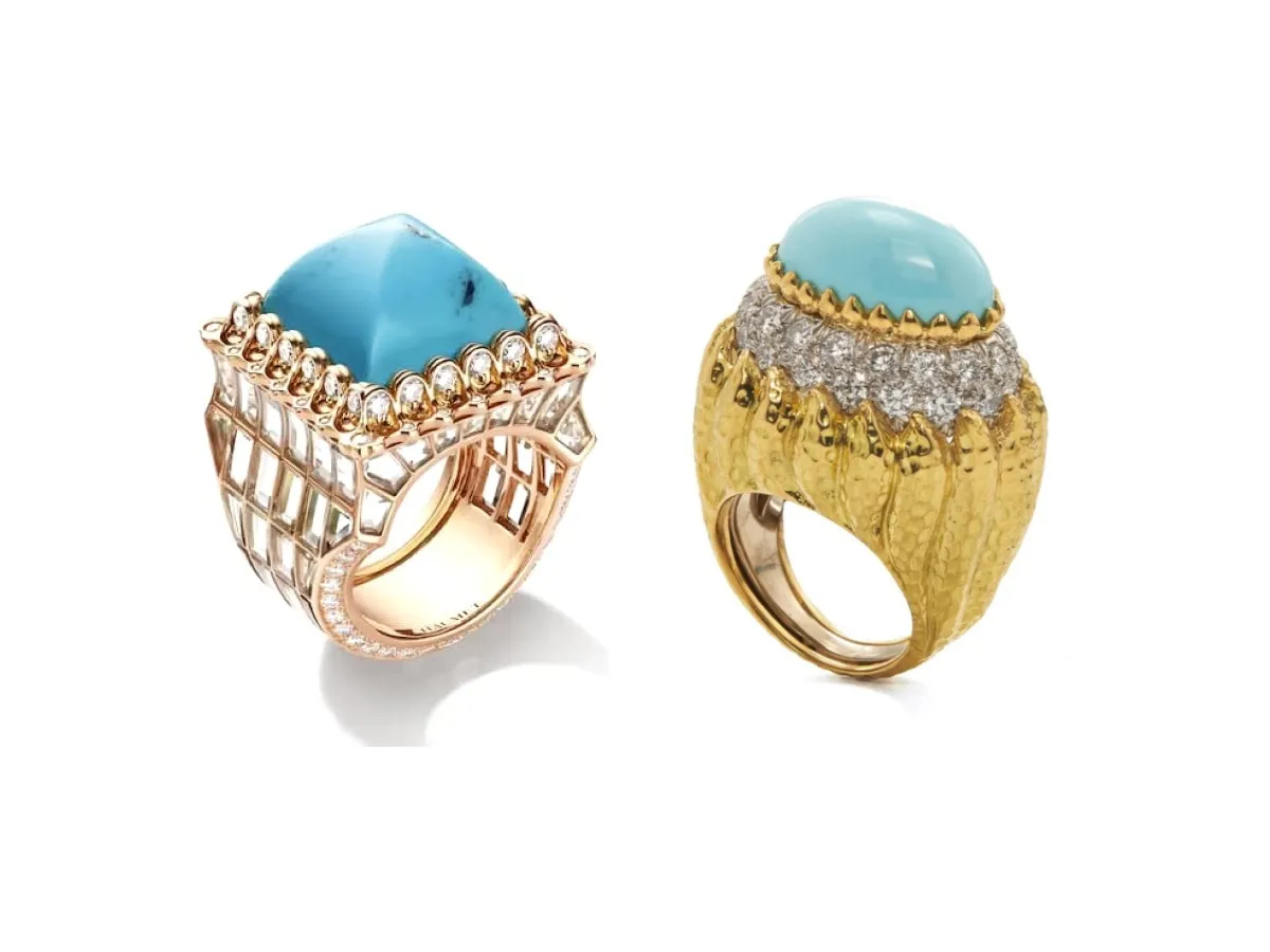 أجمل خواتم الذهب المرصعة بالفيروز للمرأة صاحبة الذوق الفخم