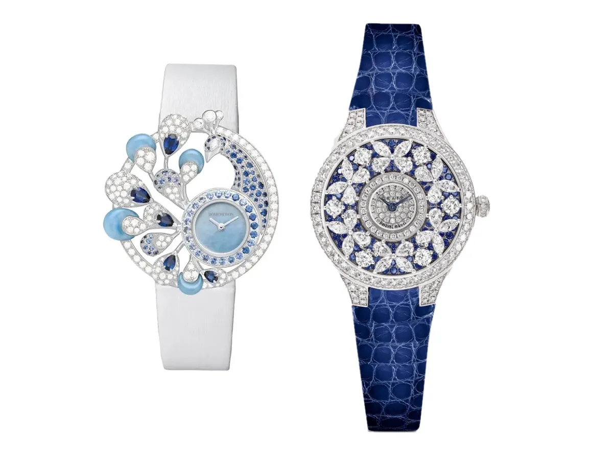 لإطلالة ملكية في حفل زفافكِ.. اسحري القلوب بساعات مرصوفة بالياقوت الأزرق