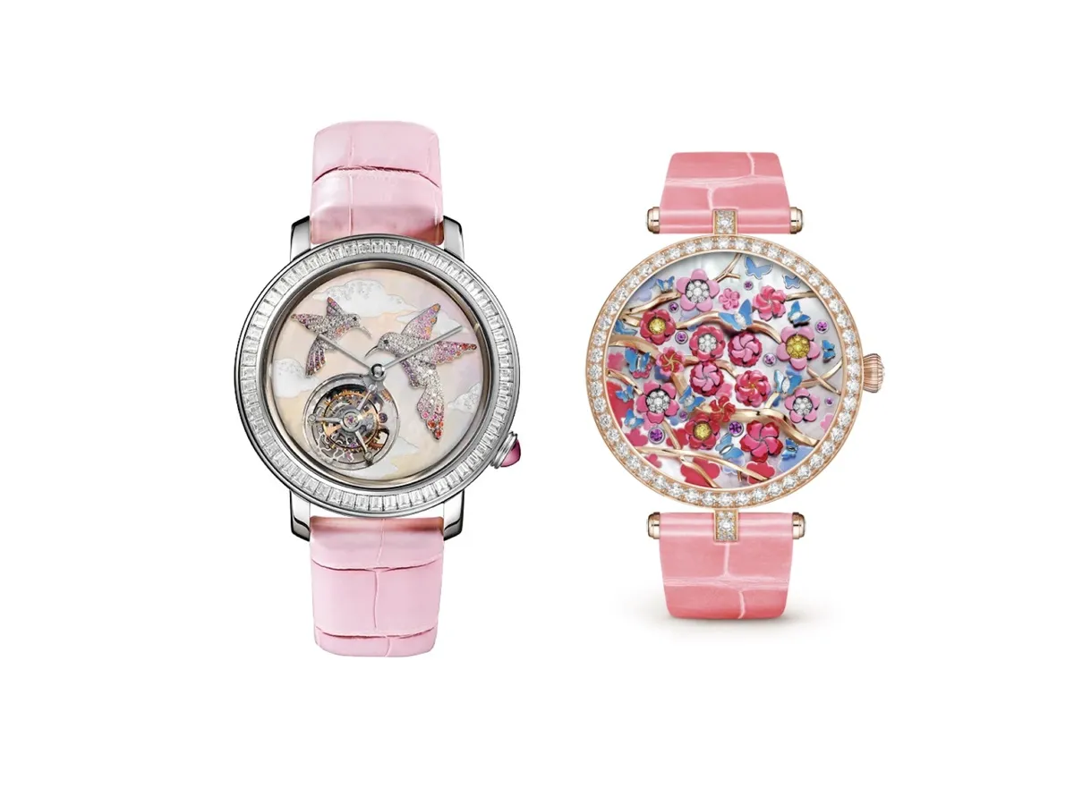 ساعات ألماس بسوار من جلد التمساح باللون الوردي.. قطع راقية تُزيدكِ أناقة وجاذبية