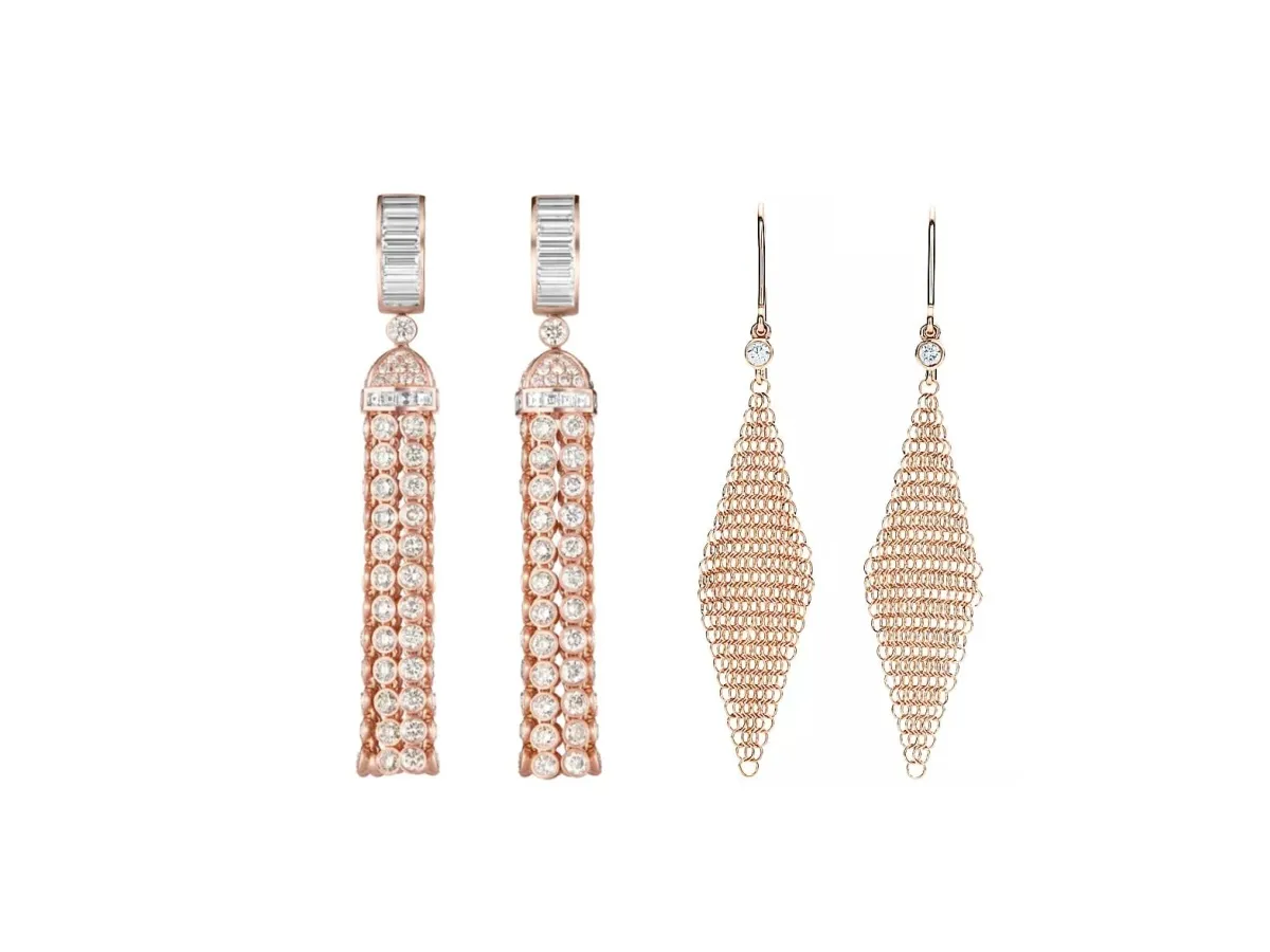 موديلات أقراط ذهب وردي متدلية لإطلالة مفعمة بالأنوثة شتاء 2024