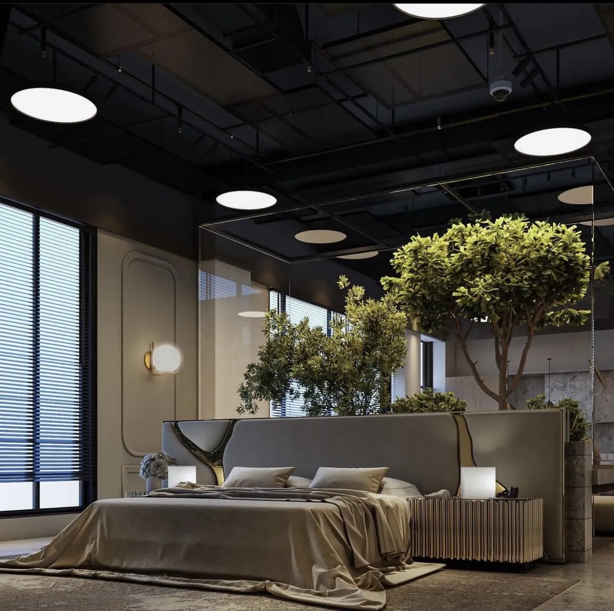 الإضاءة الجدارية في غرفة النوم الزوجية