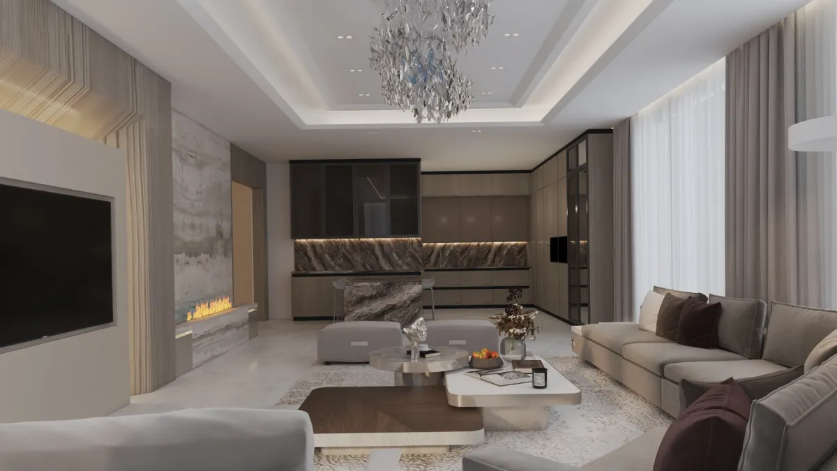 سقف في الصالة المودرن يبرز أعمال الجبس بورد