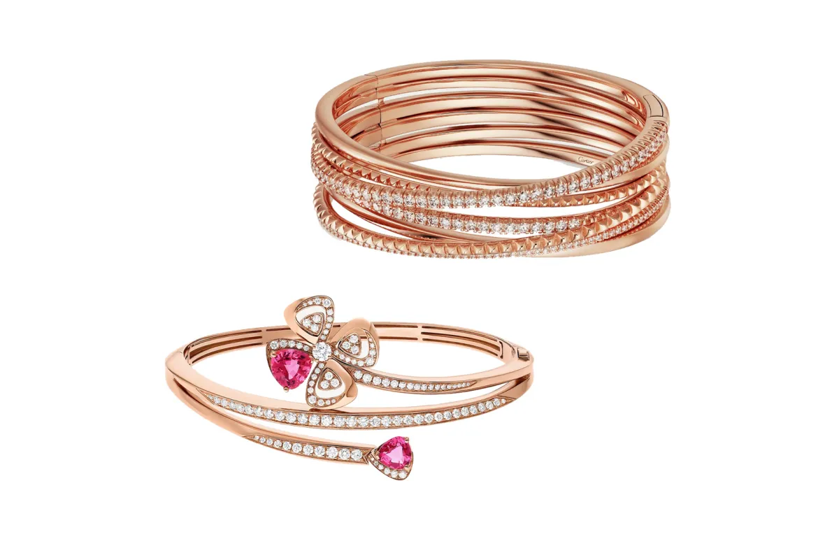 أساور مزدوجة مرصوفة بالأحجار الكريمة..موديلات عصرية بتصاميم فاخرة