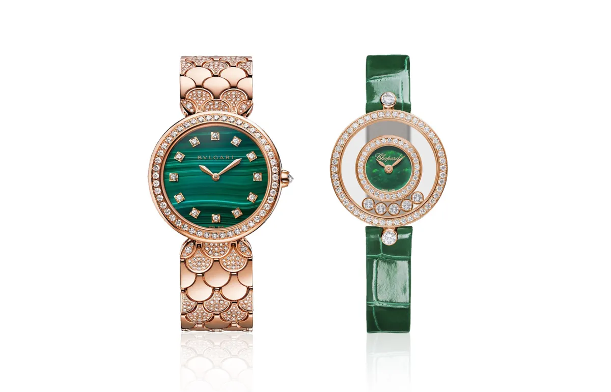 تألقي بساعات مُزينة بأحجار كريمة خضراء لإطلالة أنثوية راقية في 2024