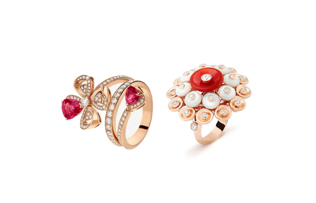 خواتم ذهب وردي مُرصعّة بالأحجار الكريمة لإطلالاتكِ الفاخرة في شتاء 2024