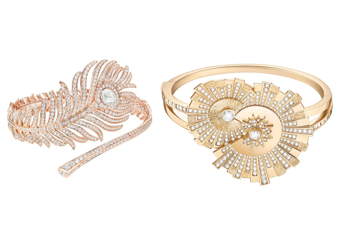 أساور ذهب وردي مرصوفة بالألماس الأبيض