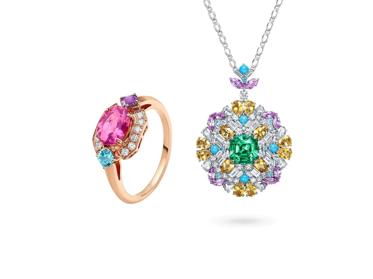 مجوهرات مرصوفة بأحجار التورمالين الملونة 