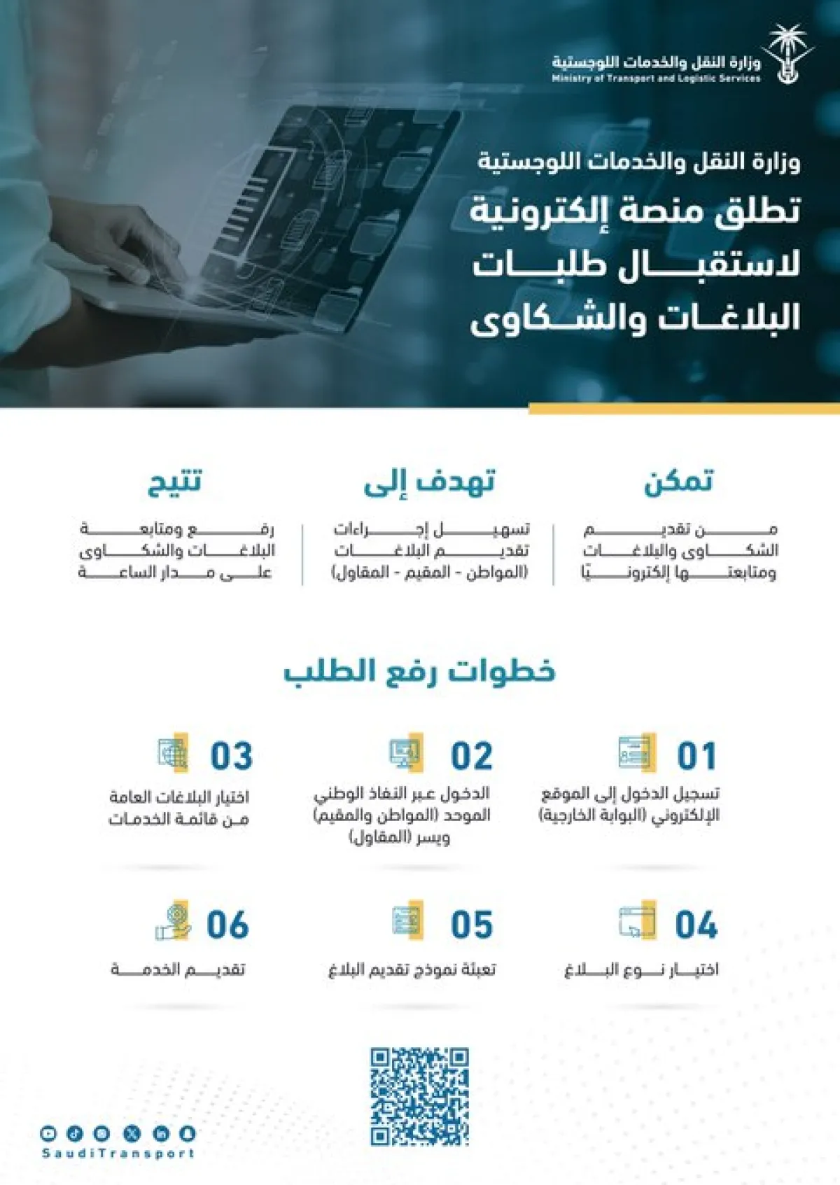 وزارة النقل والخدمات اللوجستية تطلق خدمة بلاغات