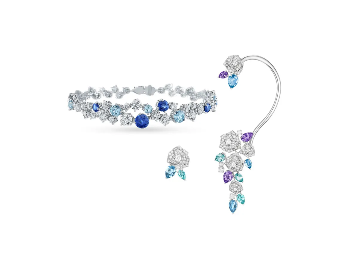 مجوهرات ألماس مرصوفة بالأكوامارين