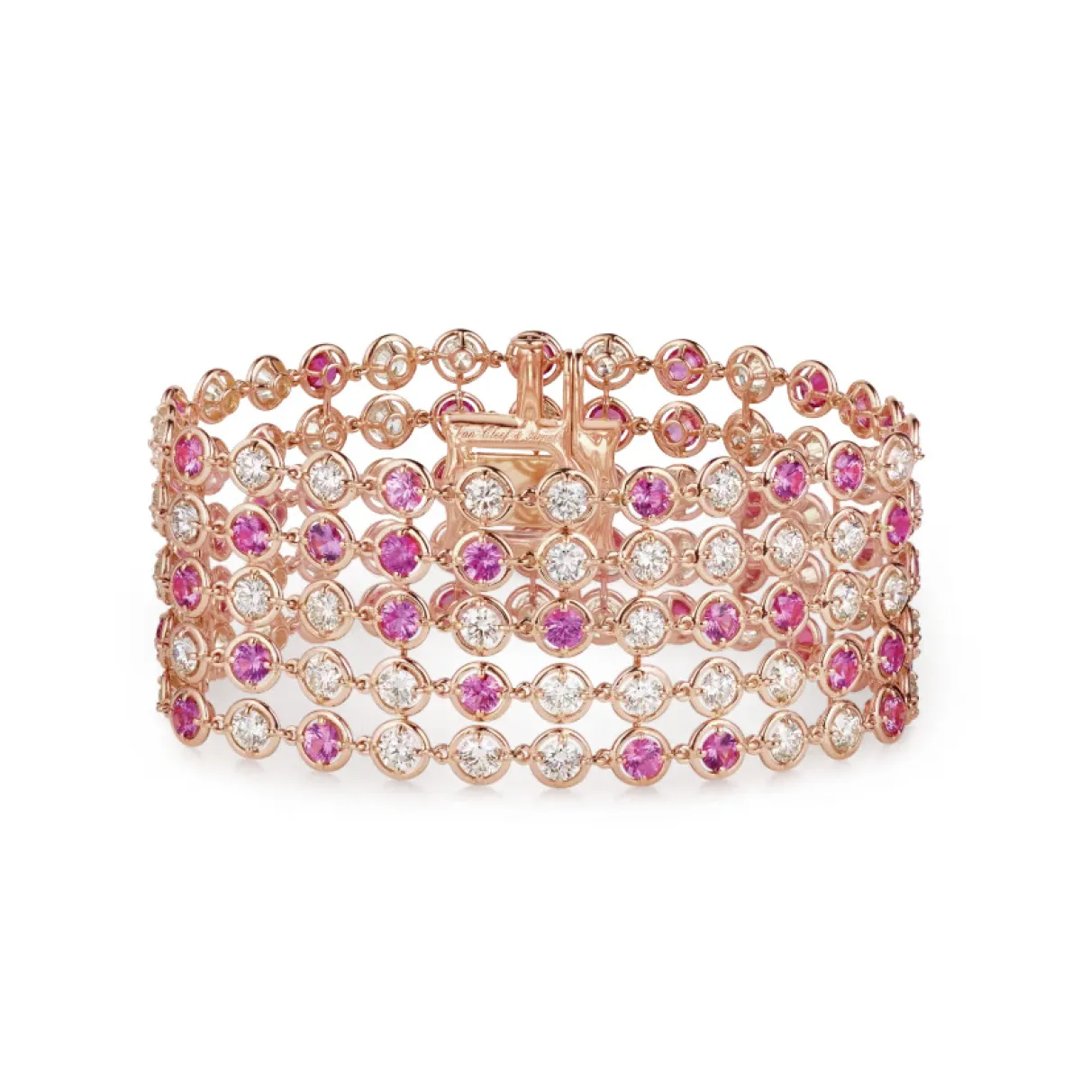 سوار ذهب وردي عريض مرصع بحجر الياقوت الوردي من  فان كليف آند أربلز