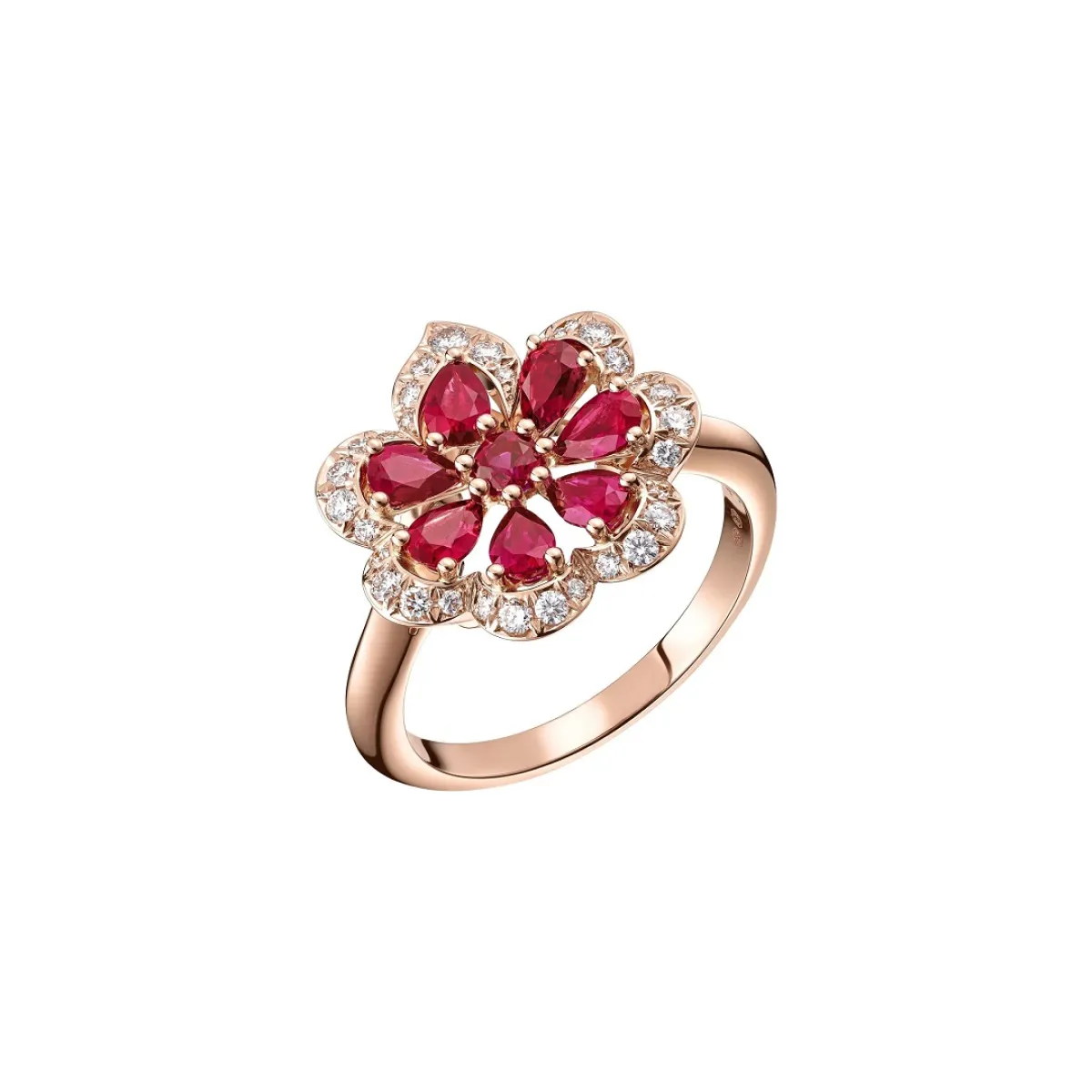 خاتم ذهب وردي بتصميم زهور مرصعة بحجر الياقوت الأحمر من شوبارد