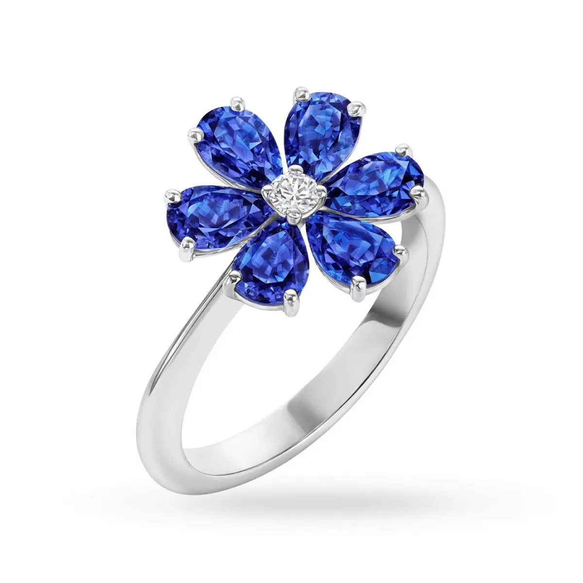 خاتم بلاتين مرصع بحجر الياقوت على شكل زهور من هاري وينستون