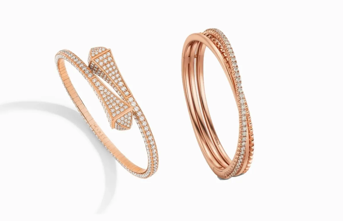 أساور ذهب وردي فخمة مُرصعة بأحجار الماس موضة 2024