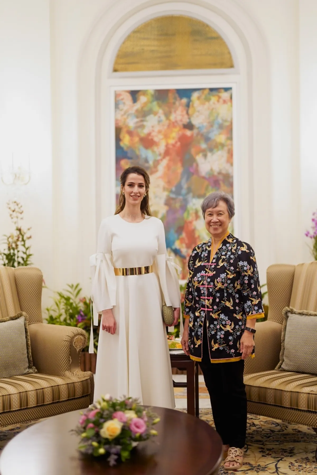 الأميرة رجوة الحسين مع عقيلة رئيس الوزراء السنغافوري السيدة هو تشينغ