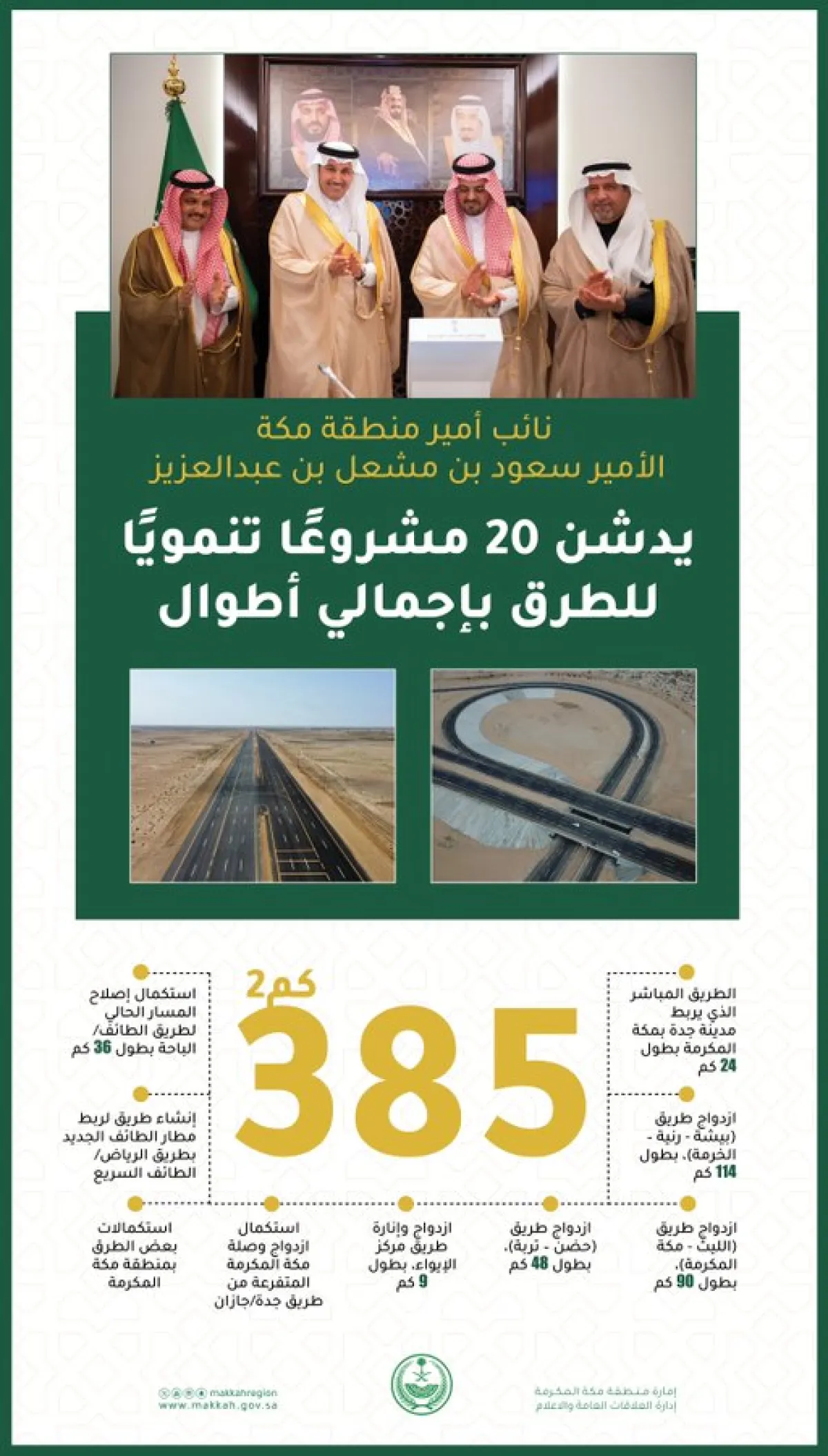 تدشين 20 مشروعاً تنموياً للطرق